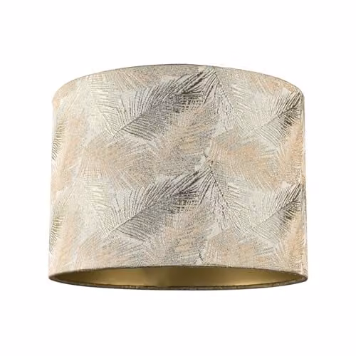 Happy Homewares Modern Floral Drum Lamp Shade with Gold and Silver Fern Leaves, W: 18 cm, H: 25 cm