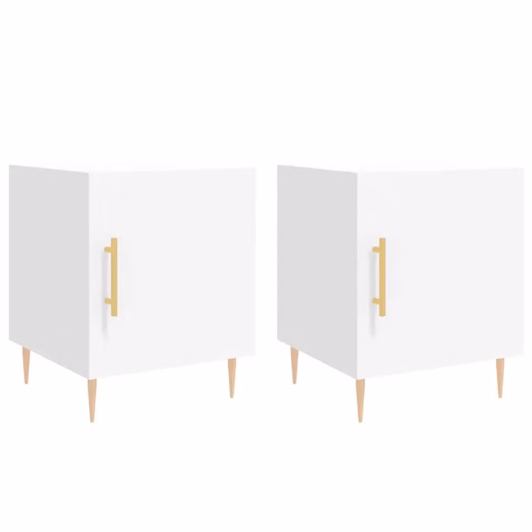 Berkfield Home Set of 2 Modern White Bedside Cabinets W/D/H: 40 x 40 x 50 cm