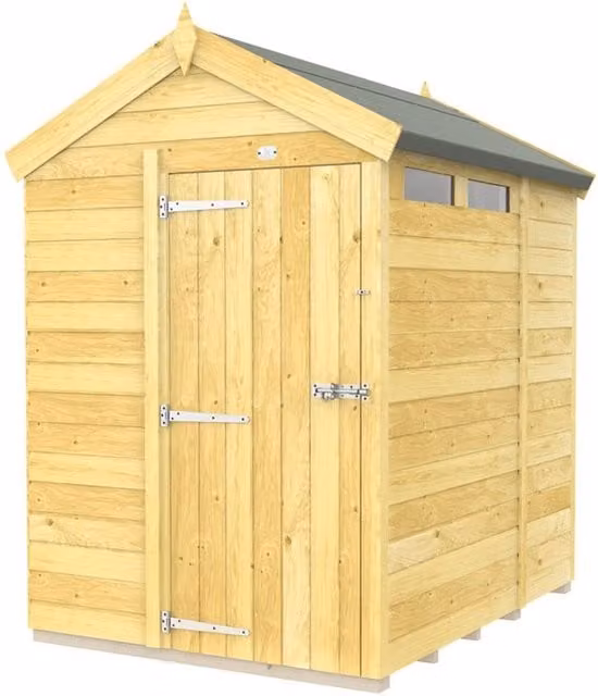 Buttercup Farm Apex Security Wooden Shed with Single Door in Brown, W: 147 cm, D: 187 cm, H: 217 cm