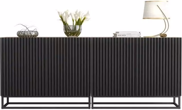 FORGEVIO Industrial Sideboard TV Unit Cabinet in Black and Oak Wood with Metal Details – 1