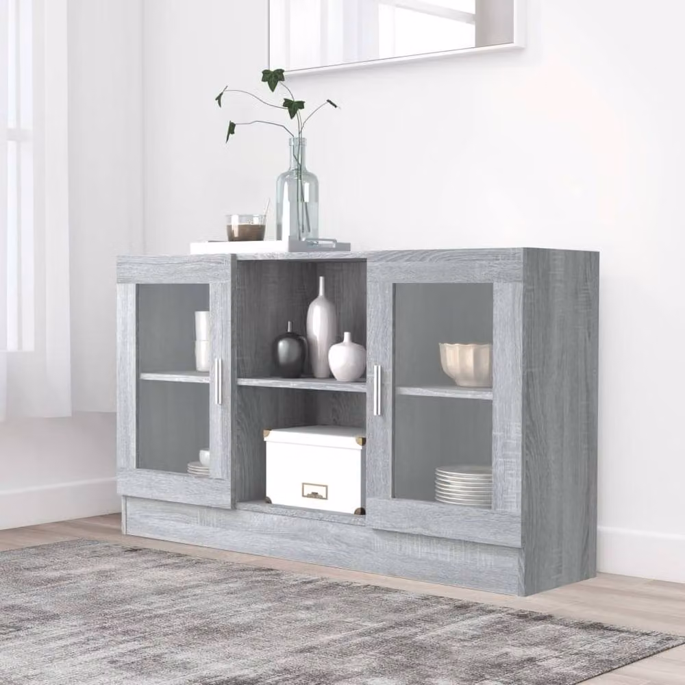 Berkfield Home Vitrine Cabinet in Grey Sonoma with Glass Doors and Internal Shelves, W/D/H: 120 x 30.5 x 70 cm – 2