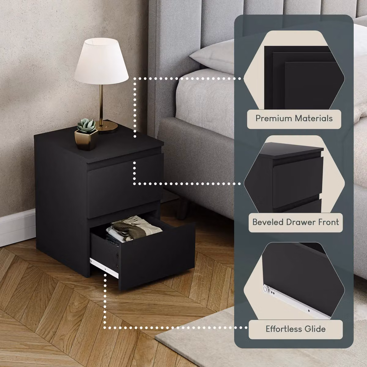 Vida Designs Denver 2 Drawer Bedside Cabinet in Black – 6