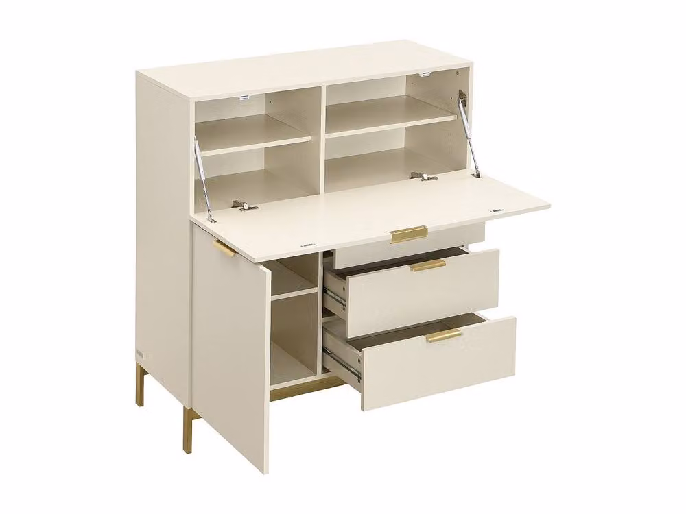 Vente-unique Modern Beige Writing Bureau with 2 Doors, 3 Drawers and Drop Leaf Design – 2
