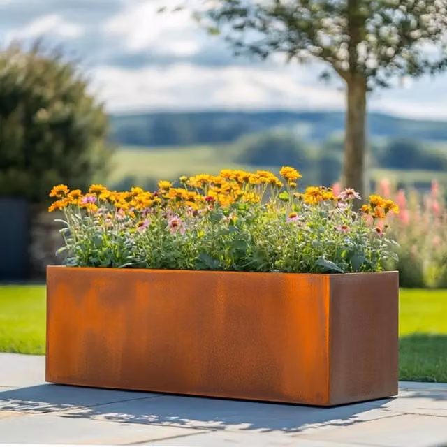 Corten Steel Trough Planter in Brown and Orange, W: 75 cm