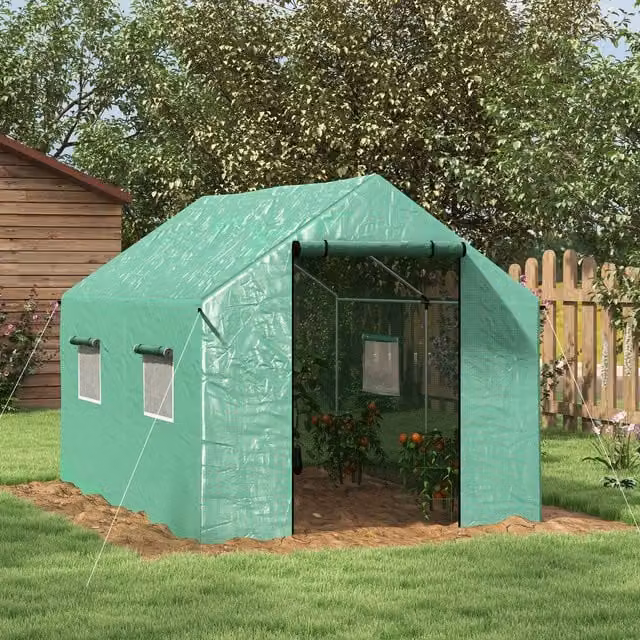 Outsunny UV-resistant Polytunnel Greenhouse with Galvanised Steel Frame and Roller Window, Green, W: 2 m, D: 3 m, H: 2 m