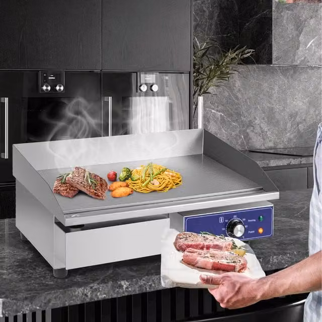 Costway Commercial Electric Tabletop Grill in Silver with Stainless Steel and Cast Iron