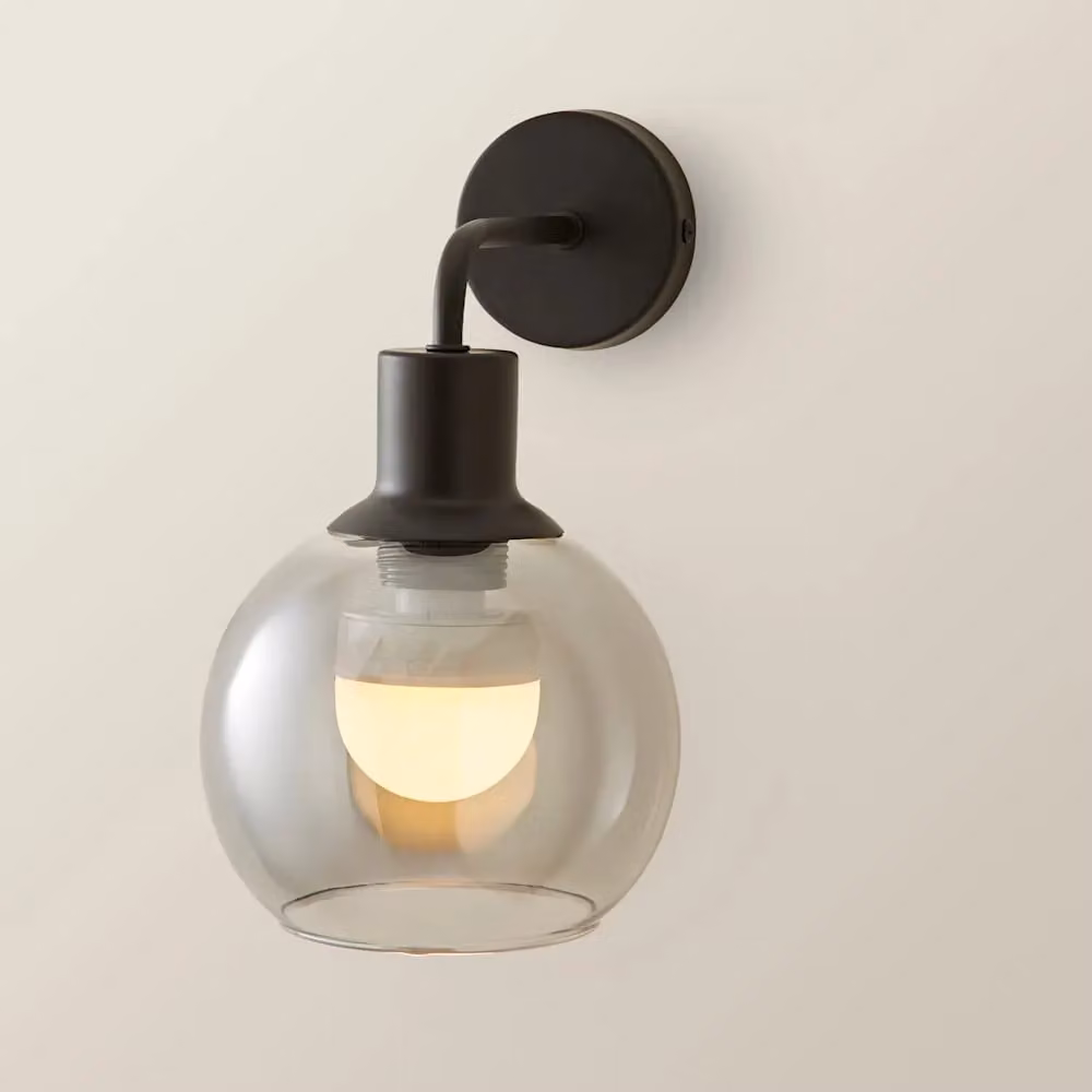 ValueLights Bellamy Pair of Rechargeable Globe Glass Wall Lights in Black – 3