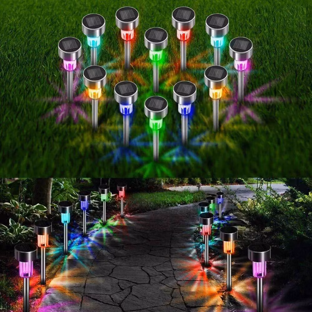 NESTLUNE 12-Pack Solar Powered Multicolour LED Garden Stake Lights in Silver – 2