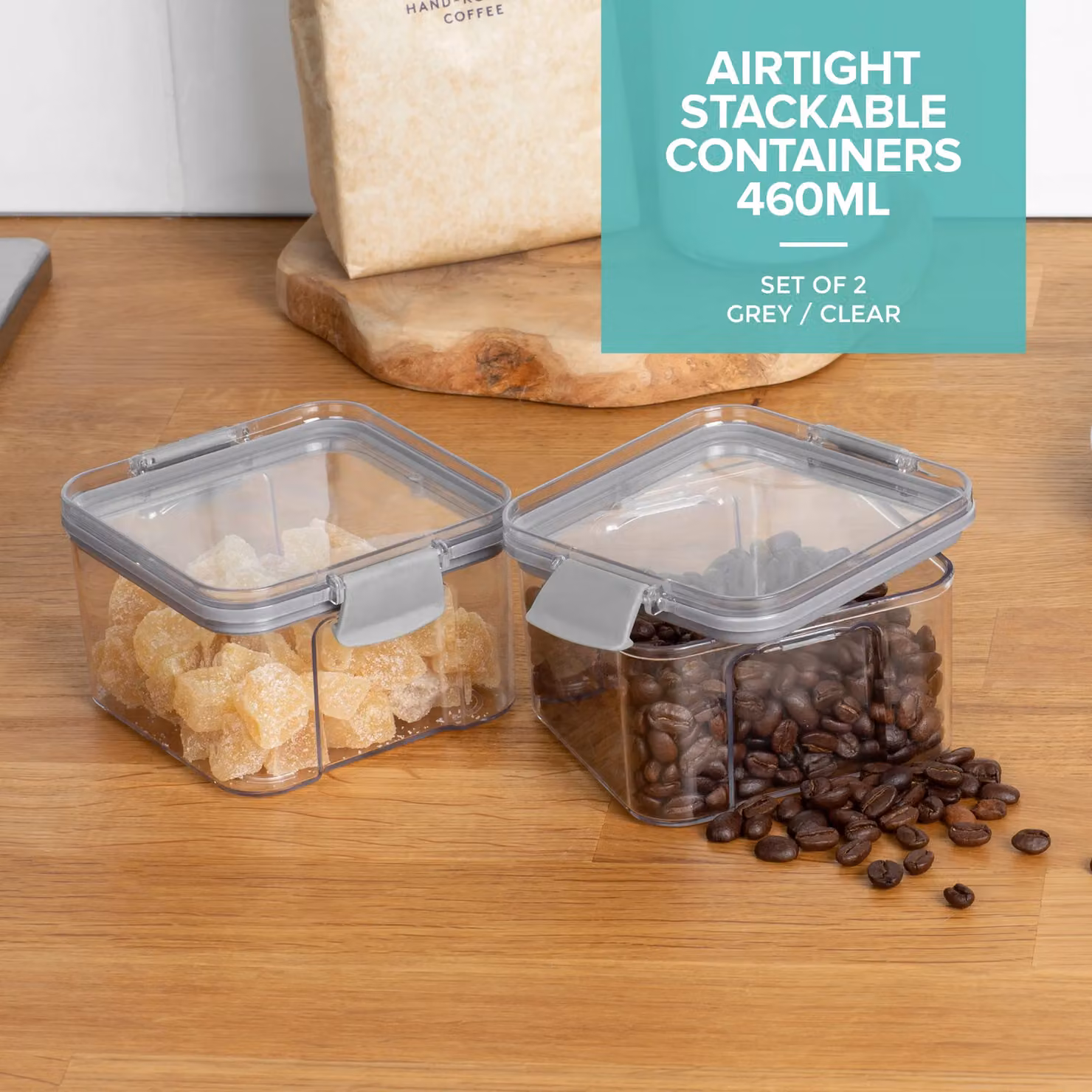 LIVIVO 2pc Stackable Airtight Food Storage Containers, 480ml, Transparent – 2