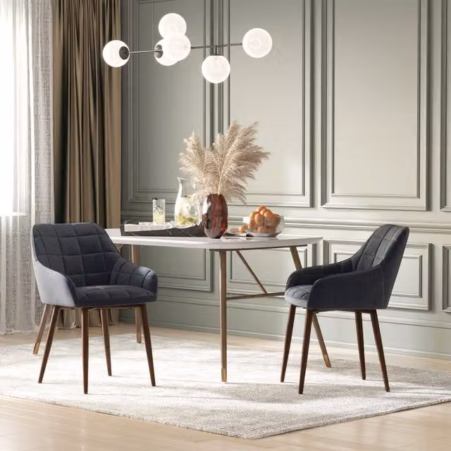 HOMCOM Set of 2 Mid Back Dining Chairs with Metal Legs in Dark Grey
