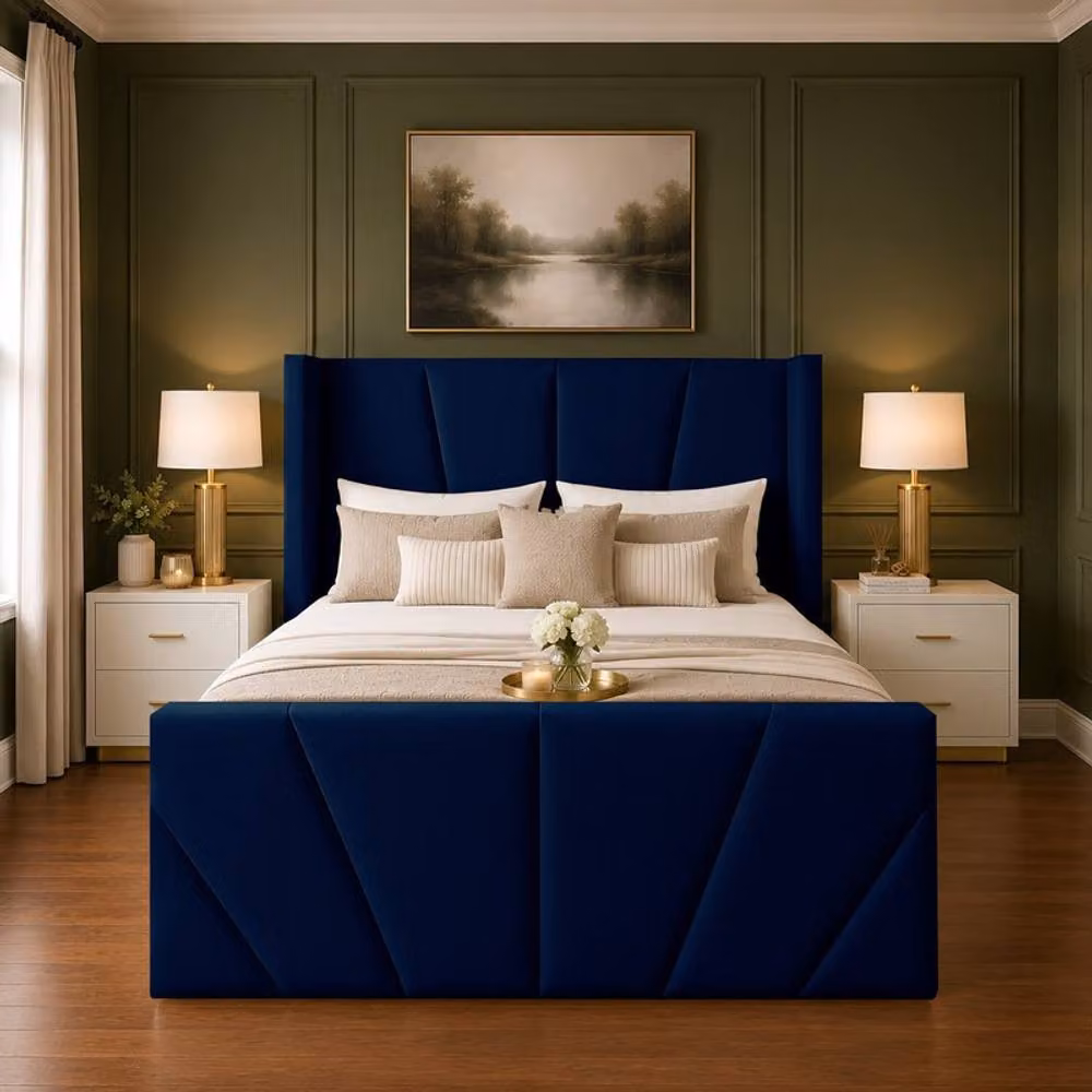Desire Deco Carson Luxury Blue Velvet Upholstered Wingback Bed Frame, W/D/H: 120 x 200 cm – 2