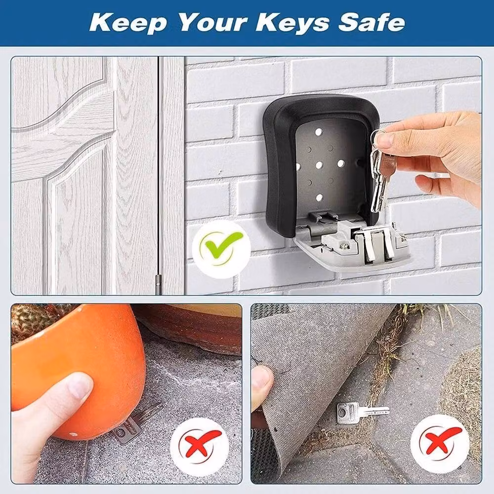 NESTLUNE Weatherproof 4-Digit Combination Wall Mounted Outdoor Key Safe in Grey – 4