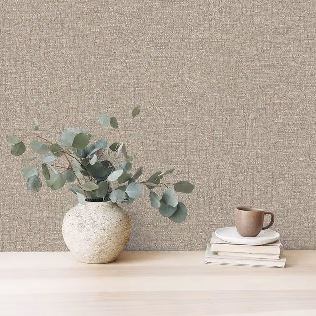 Grandeco Paul Moneypenny Rotan Textile Textured Vinyl Wallpaper in Light Brown