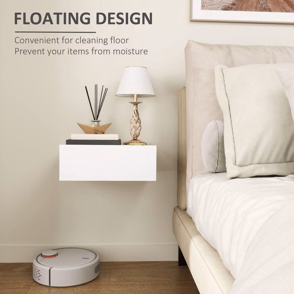 STILVORA Modern Wall Mounted Bedside Table with Drawer in White Matt – 3