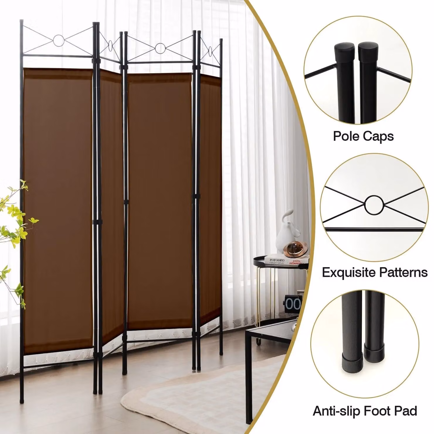 Costway 4-Panel Folding Room Divider Privacy Screen in Brown – 5