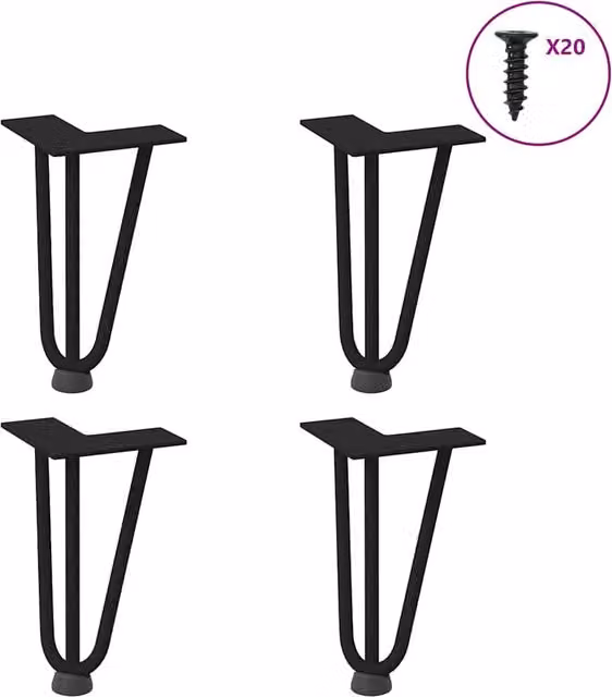 Berkfield Home Black Powder-Coated Solid Steel Hairpin Table Legs, 4 Pieces, Height: 20 cm – 1