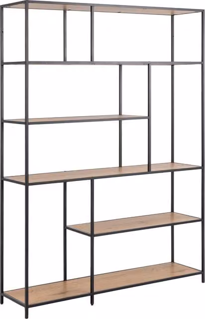 Furniture To Go Seaford Bookcase with 5 Shelves in Black and Wild Oak