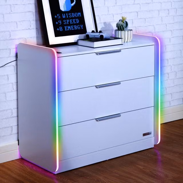 X Rocker Electra 3 Drawer Chest with App Controlled LED Lighting in White