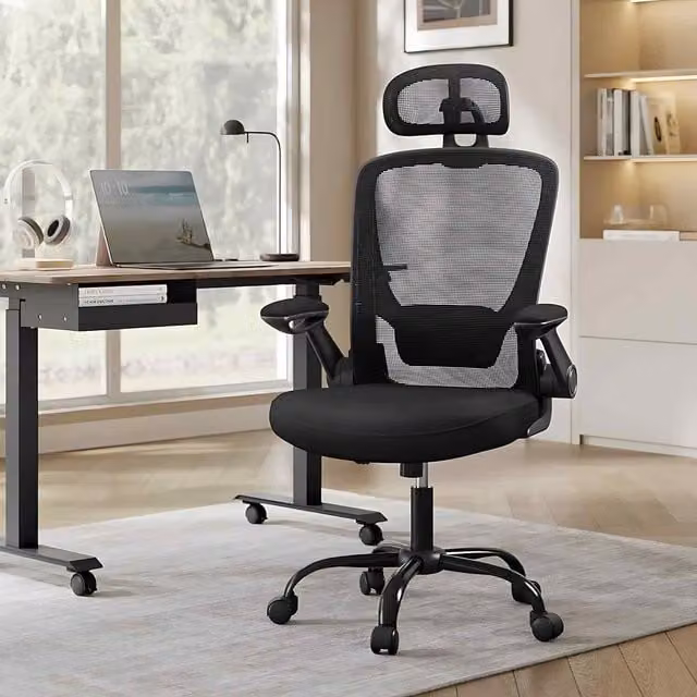 The Bazaarist Ergonomic Mesh Office Chair with Headrest and Lumbar Support in Black