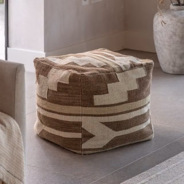Terrys Soft Body Cube Pouffe in Beige and Brown, W/D/H: 50 x 50 x 50 cm