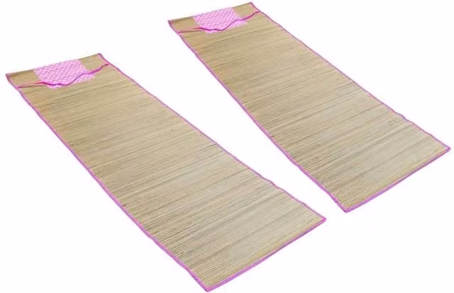 Nordara 2-Piece Pink Straw Beach Mat Set, Foldable and Water Repellent, W/D/H: 180 x 60 x 60 cm