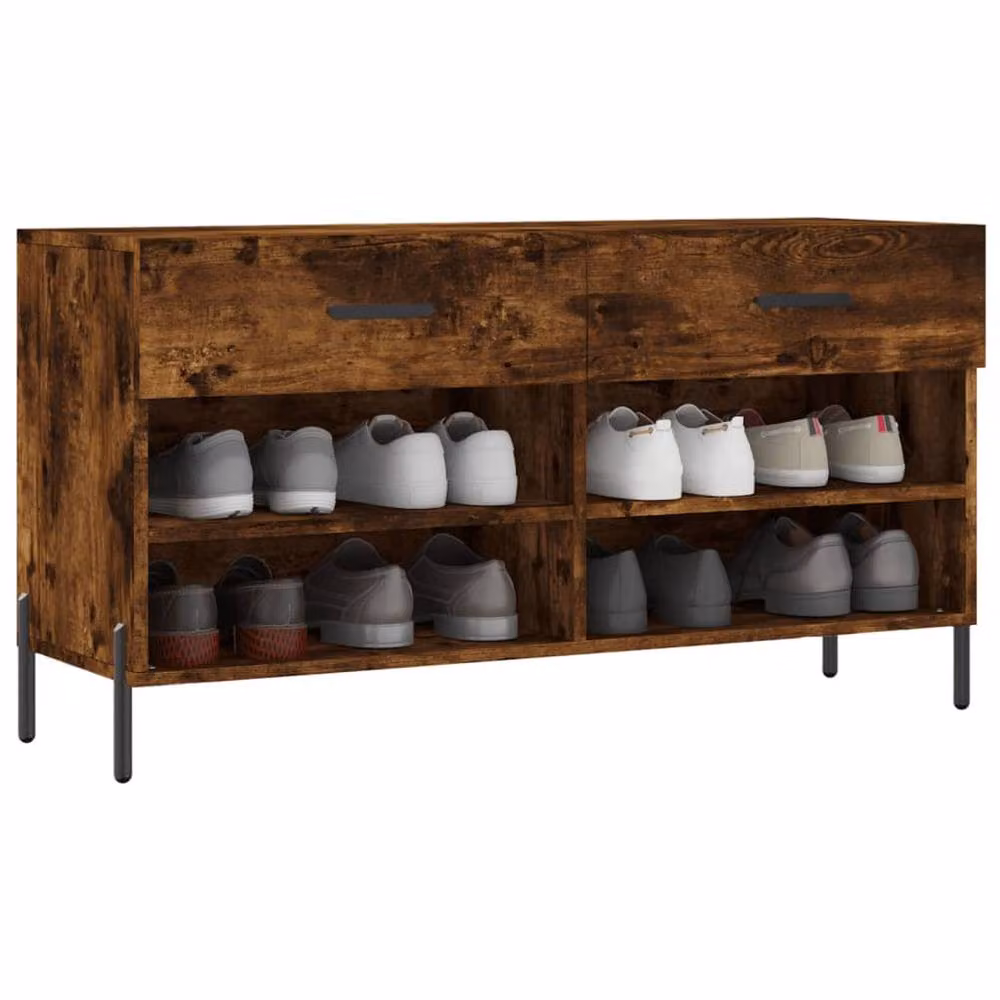 Berkfield Home Smoked Oak Shoe Bench in Brown, W/D/H: 102 x 35 x 55 cm – 3