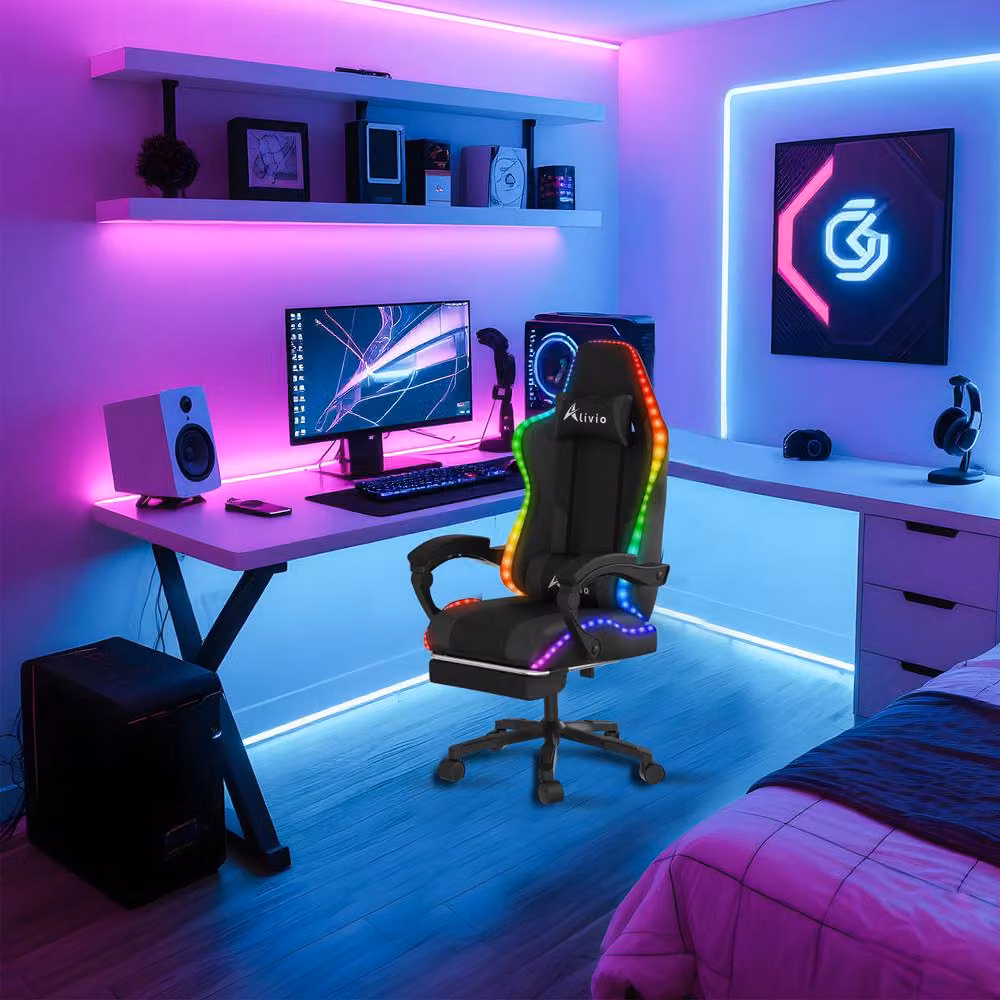 Alivio Black Synthetic Leather RGB LED Gaming Chair with App Control and 360 Degree Swivel – 5