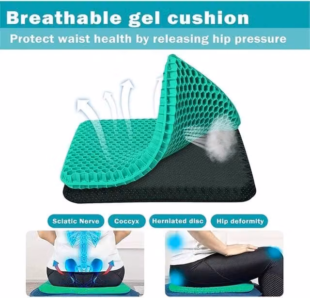 NESTLUNE Green Breathable Ergonomic Gel Egg Sitting Cushion, W: 190 cm x D: 100 cm x H: 3.5 cm – 1