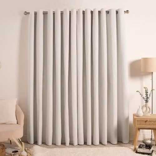 OHS Cream Boucle Blackout Eyelet Curtains, Thermal Insulating Modern Fabric Panels, W: 116 cm, H: 137 cm – 1