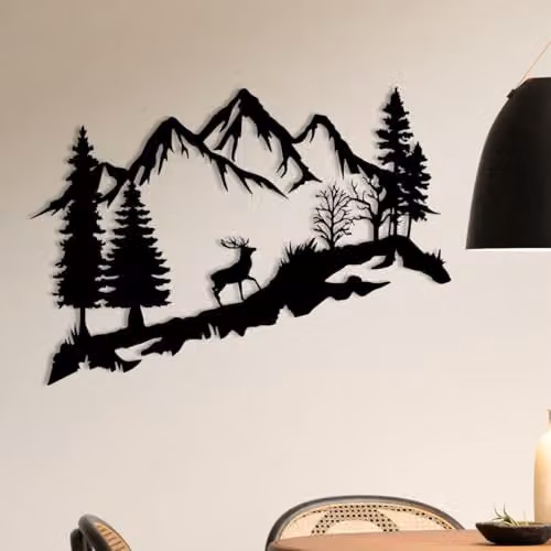 YOUR HOME RULEZ Black Metal Mountain and Deer Wall Art Decor – 2