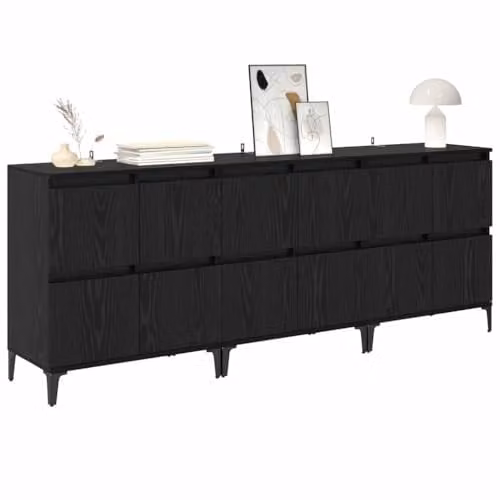vidaXL Set of 3 Modern Sideboards in Black, W/D/H: 60 x 35 x 70 cm – 1