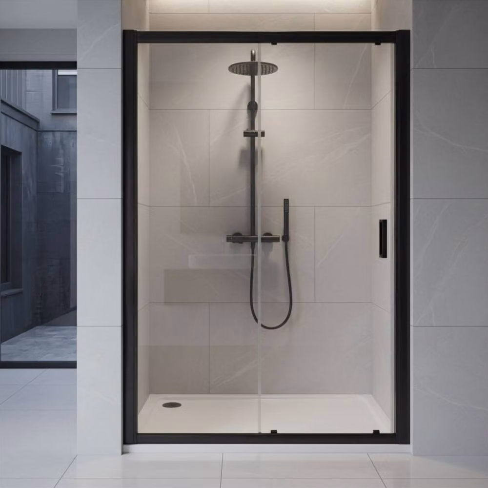 Balterley Ellenhall 8mm Glass Rectangular Reversible Sliding Shower Door, Black, Width: 170 cm – 3
