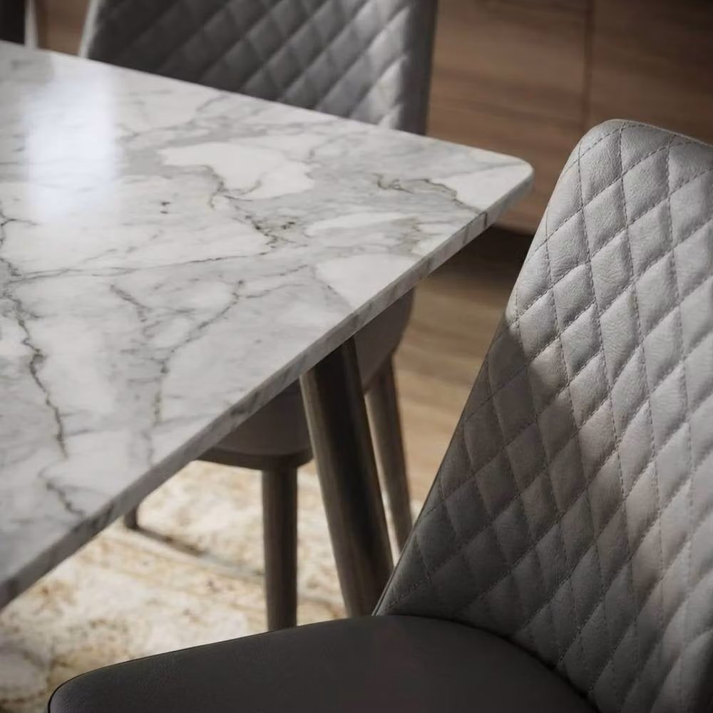 HOME LUXE INTERIOR Oxford Grey Ceramic Rectangular Dining Table and 4 Grey Upholstered Chairs Set – 5
