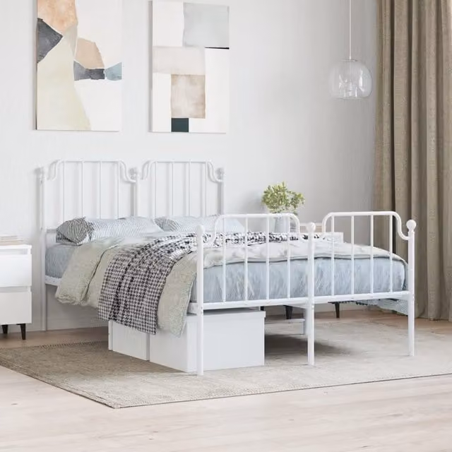 Berkfield Home Metal Bed Frame with Headboard and Footboard in White, W/D/H: 120 x 200 cm