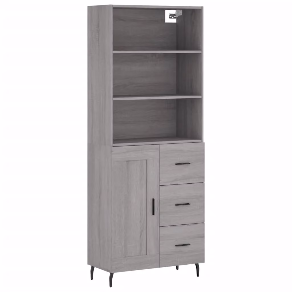 Berkfield Home Grey Sonoma Modern Highboard with Hinged Doors and Internal Shelves, W: 69.5 cm, D: 34 cm, H: 180 cm – 2