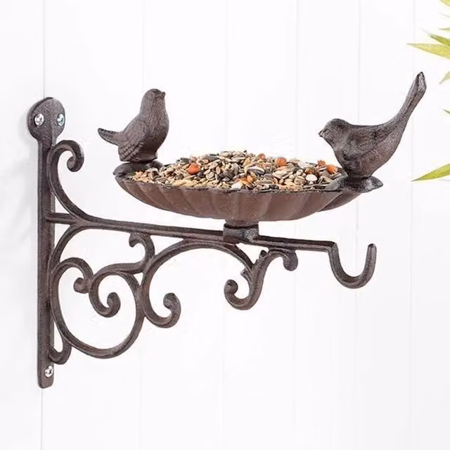 VOGREX Cast Iron Wall Mounted Bird Bath Feeder in Bronze and Brown