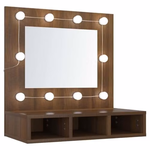 vidaXL Mirror Cabinet with LED Lighting in Brown Oak, W: 60 cm, D: 31.5 cm, H: 62 cm – 1