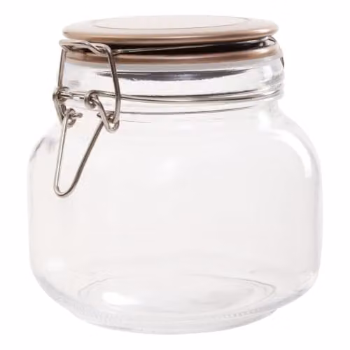 Orsina Square Glass Storage Jar with Gold Metal Clip-Top Lid, Transparent, W: 11 cm, D: 11 cm, H: 13 cm