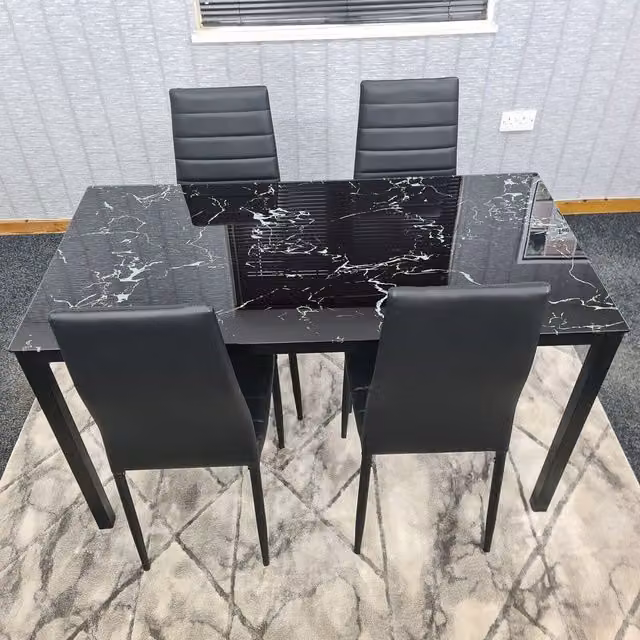 Kosy Koala Modern Black Rectangular Glass Dining Table with 4 Black Metal Chairs