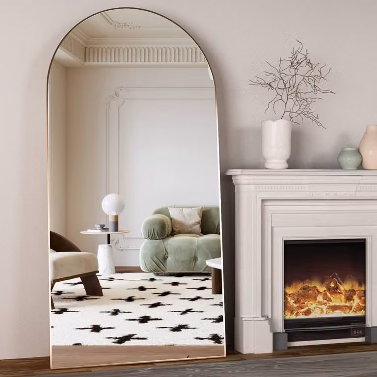 CASSILANDO Gold and Black Arched Full Length Mirror, Modern Metal and Glass Design for Hanging or Leaning, H 180 cm x W 80 cm