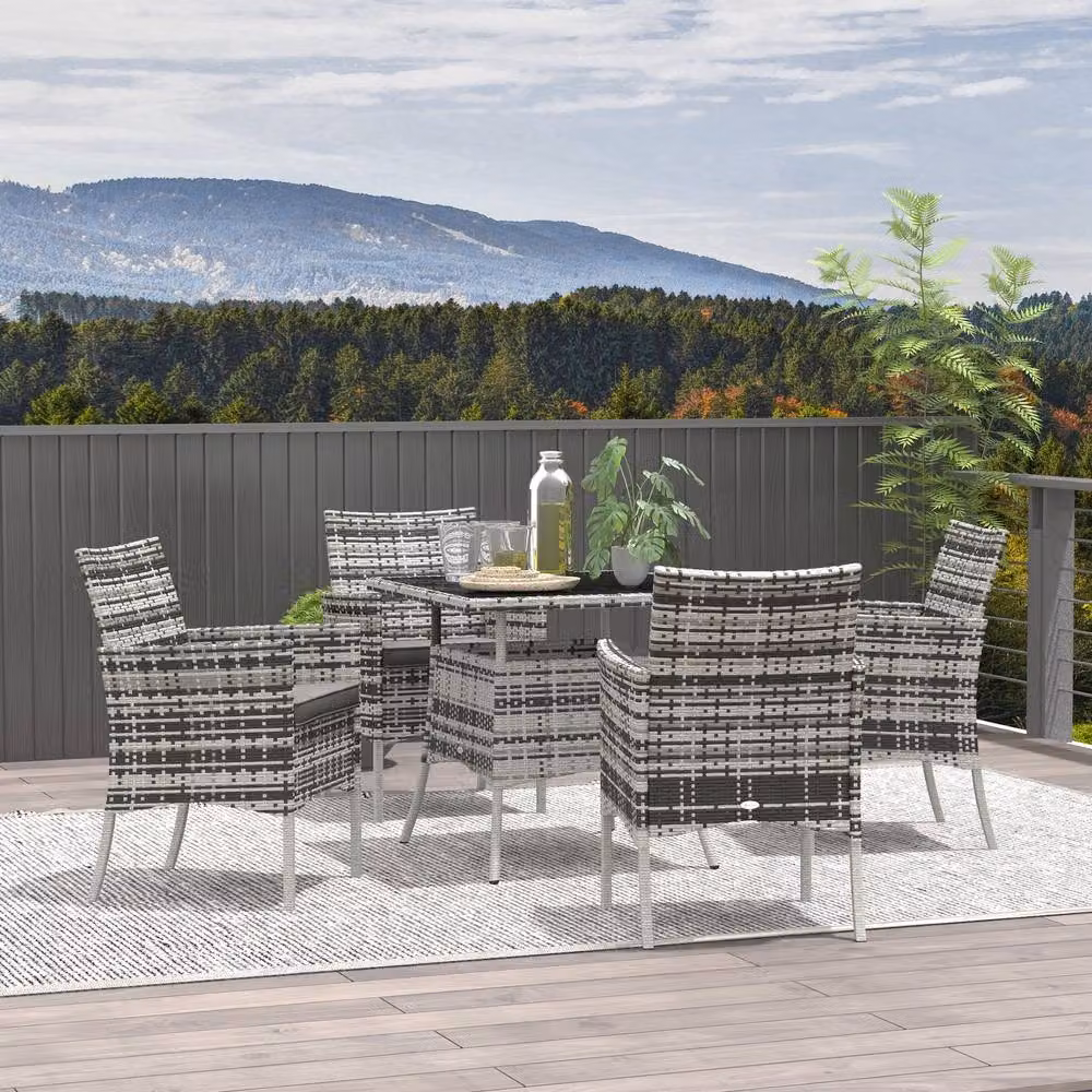 ERGOVEXA Five-Piece Rattan Dining Set in Grey – 4