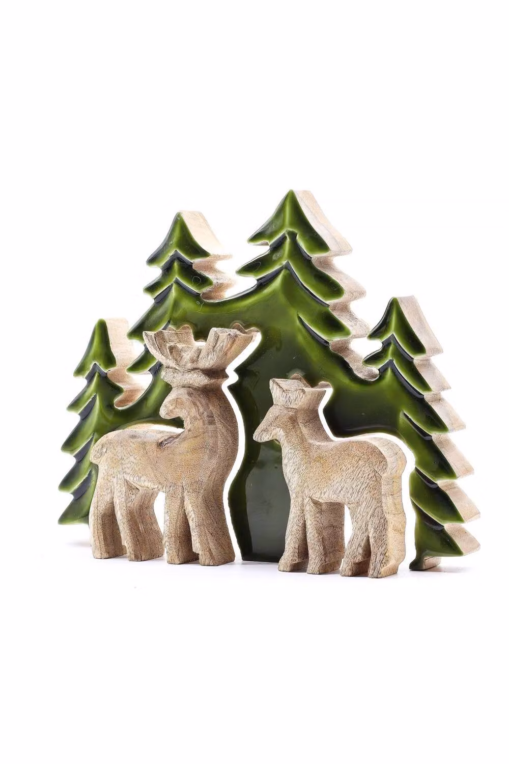 KDMD Lost in the Forest Two Deer 3D Wooden Tabletop Decor, Dark Green Mango Wood, W/H: 18 x 23 cm – 2
