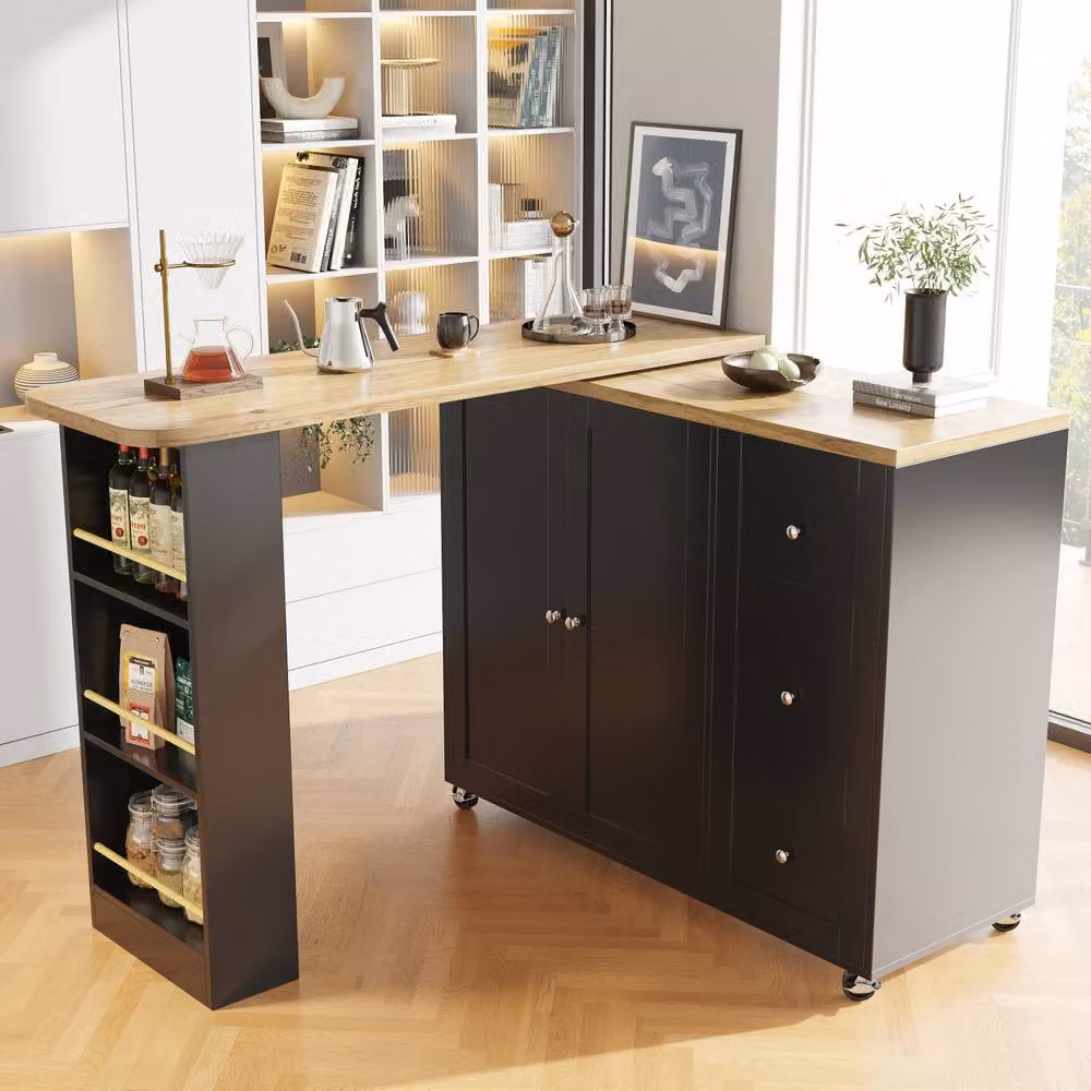 BTM Swivelling Dining Table with Drawers and Snack Rack in Black, W/D/H: 106 x 60 x 71 cm – 3