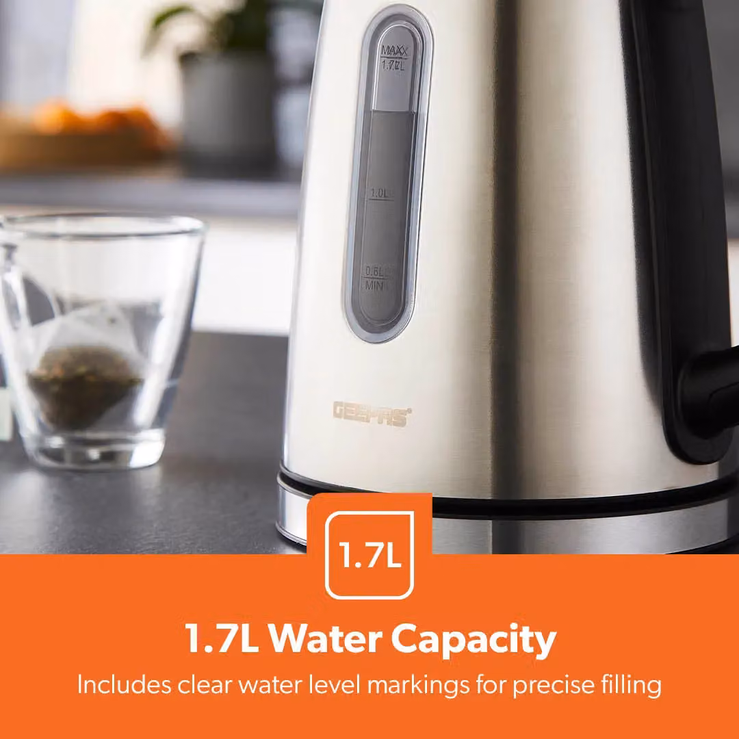 Geepas 1.7L Stainless Steel Illuminating Kettle in Silver with Auto Shut Off and Boil Dry Protection – 5