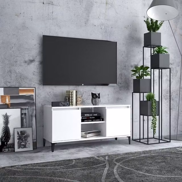 Berkfield Home TV Cabinet with Metal Legs, White, W: 103.5 cm, D: 35 cm, H: 50 cm – 1