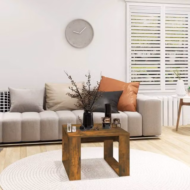 Berkfield Home Smoked Oak Side Table in Brown, W/D/H: 50 x 50 x 35 cm