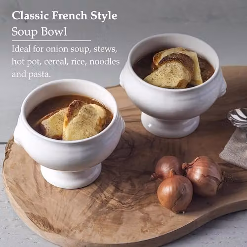 Bartleet & Sons 1750 TSET120 Traditional Porcelain Lion Head Design French Onion Soup and Stew Bowl Set of 2, White, 350ml per bowl – 4
