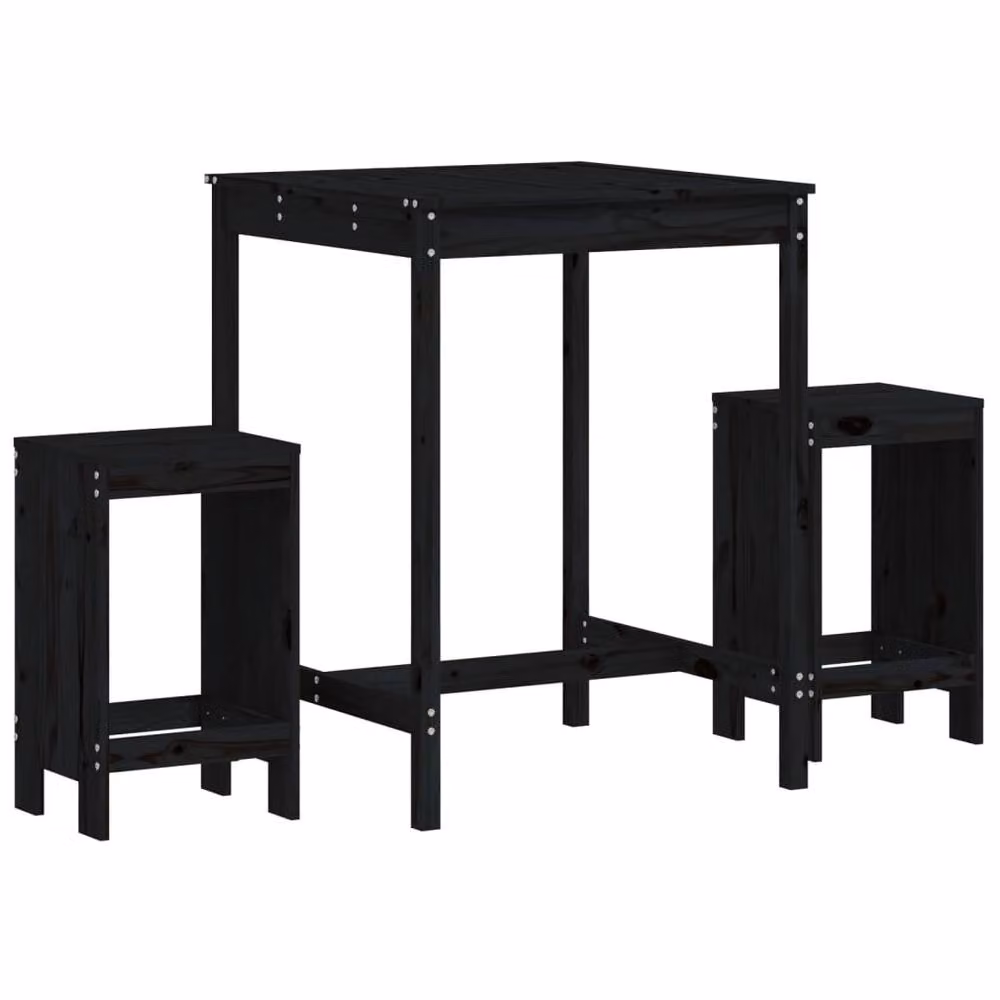 Berkfield Home Beautiful 3 Piece Black Solid Wood Pine Garden Bar Set – 2