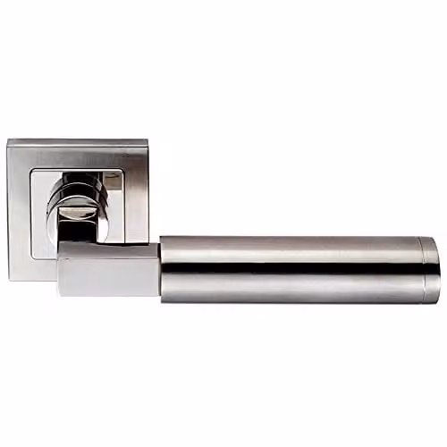 Loops Square Cut Mitred Bar Handle with Rosette Set in Polished Silver Stainless Steel Finish