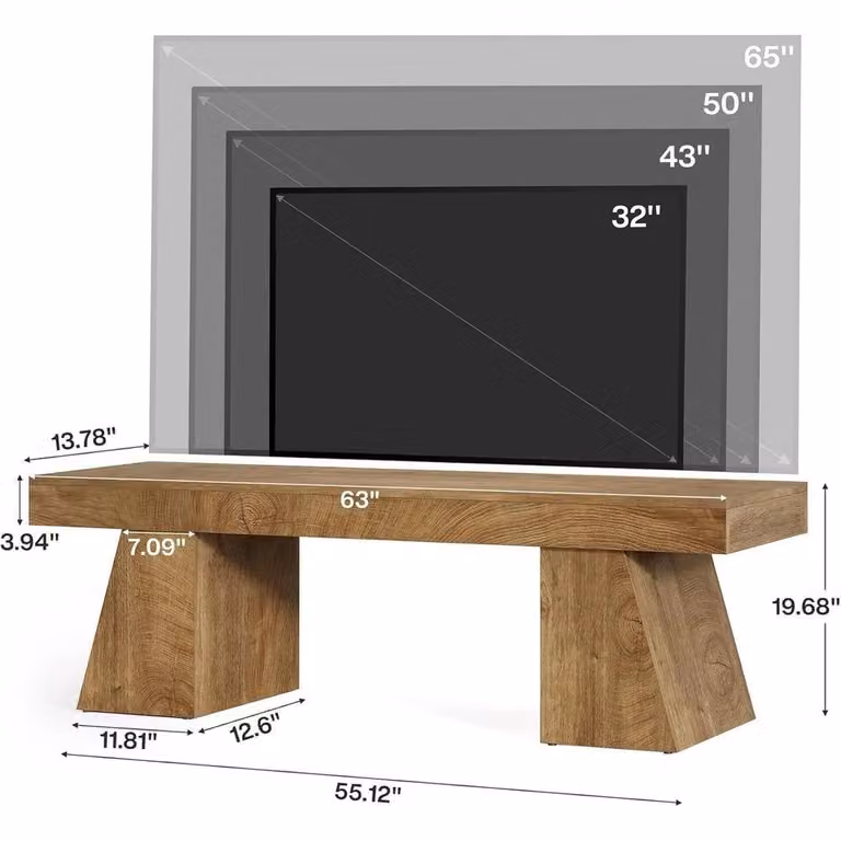 VOGREX Rustic Wood TV Stand in Brown, W/D/H: 160.02 x 35.0 x 50.0 cm